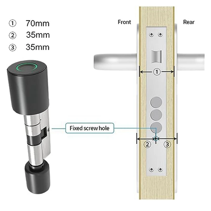 Fechadura com impressão digital para casa, cilindro remoto, bluetooth, fechadura antifurto, porta de madeira, fechadura esférica, durável, preta