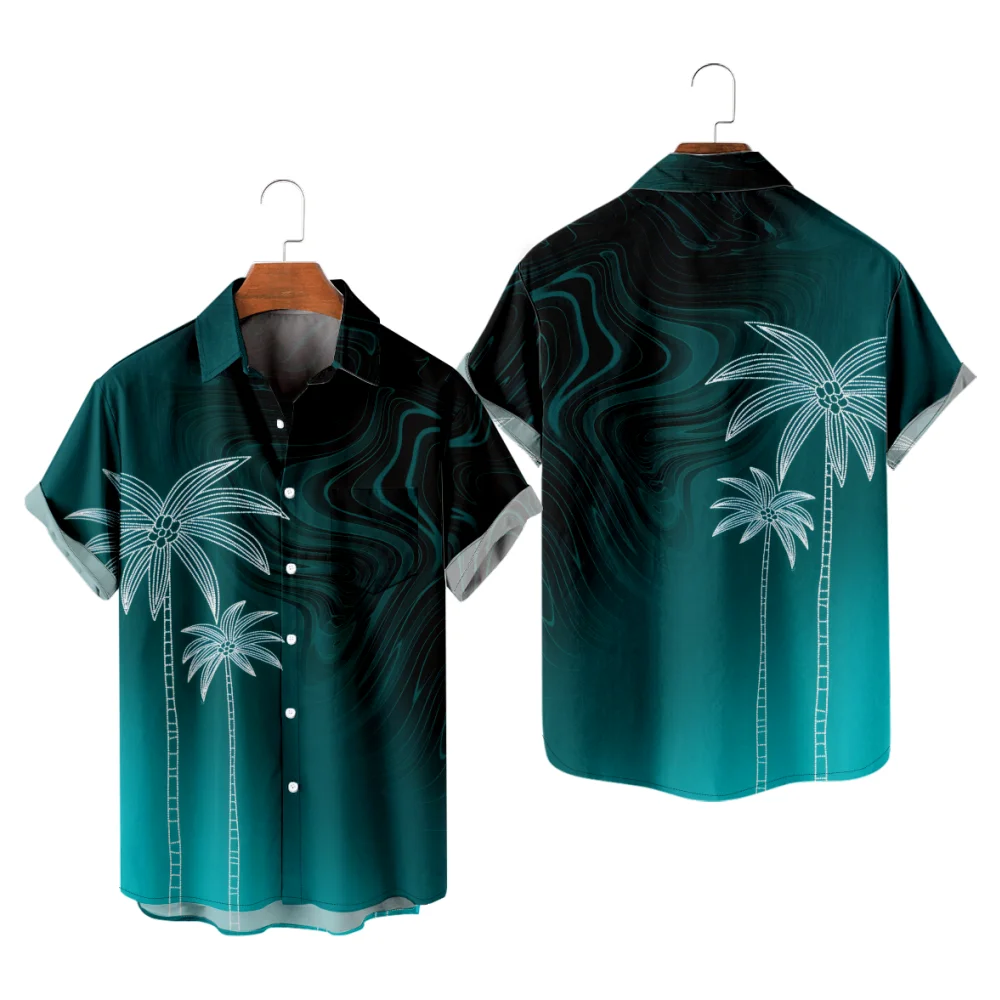 

3D Print Hawaiian Shirts for Men Sunset Print Style Short Sleeve Beach Tops Summer Streetwear Button Shirts