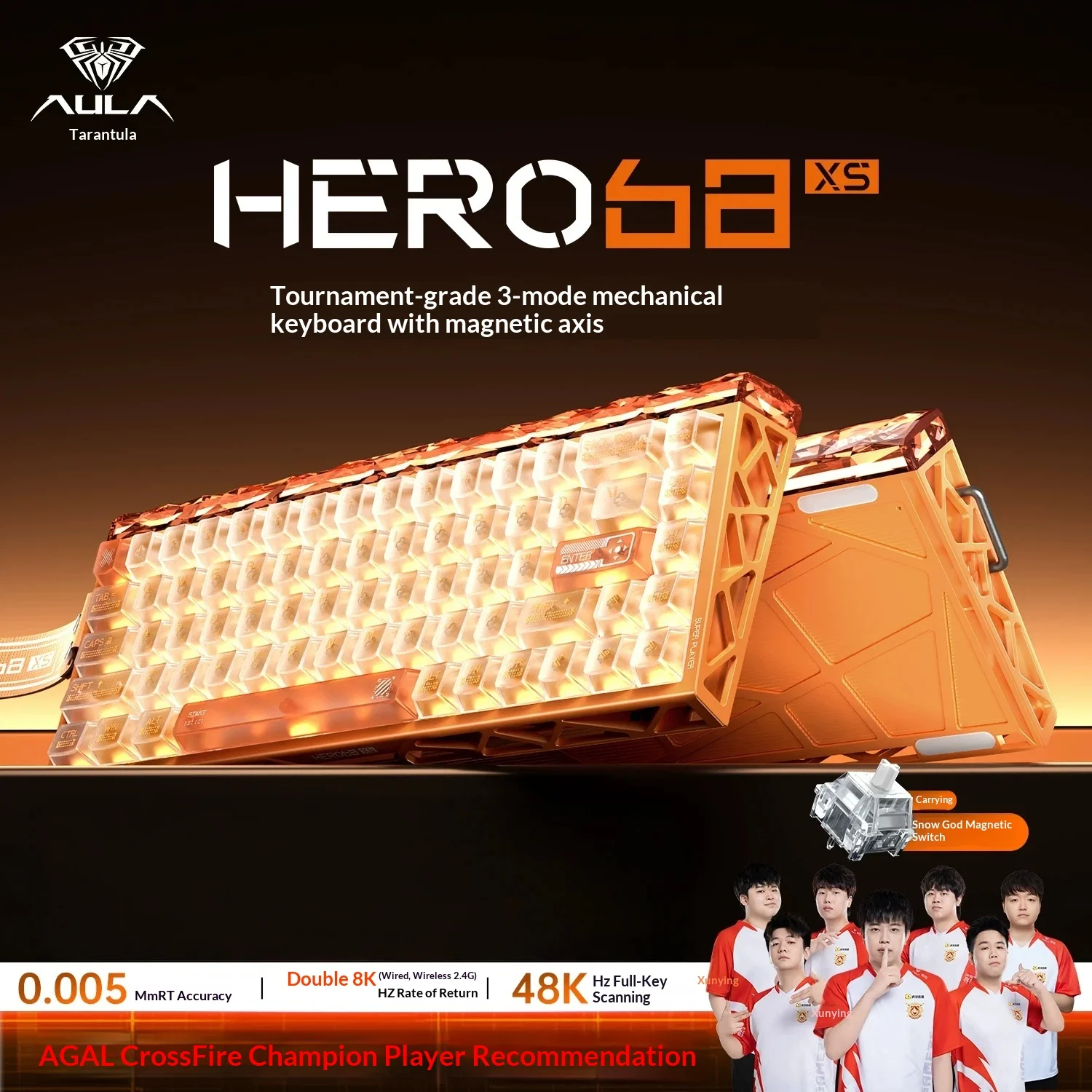 AULA HERO68 XS Magnetic Axis Game Keyboard 68 Key E-sports Game The Third Mock Examination 8K 0.005mm 6000mAh RGB