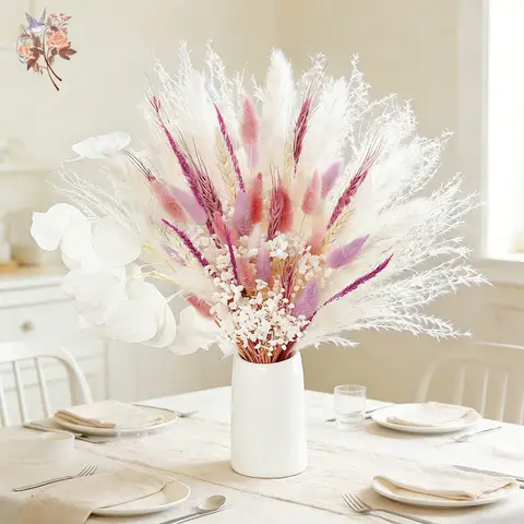 Artificial White Pink Dried Flowers Bouquet Pampas Grass Reeds for Wedding Head Table Florals Luxury Home Decor Valentine's Gift
