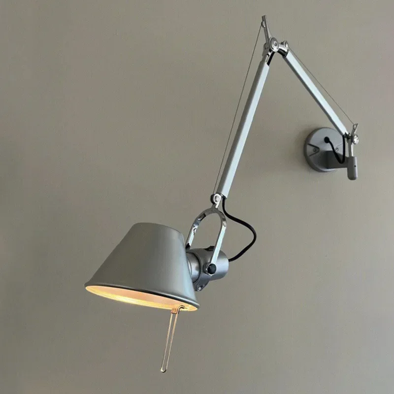 

Italian Desinger Long Arm Wall Lamp Silver Black Metal Sconce Light With E27 replaceable Bulb