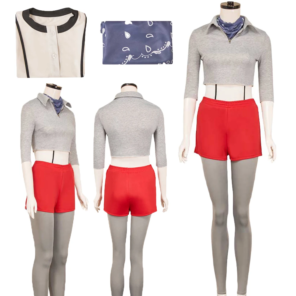 

2025 TV ST 5 Eleven Cosplay Gray Red Costume Outfits Top Pants Coat Scarf Suit Adult Women Halloween Carnival Party Clothing Set