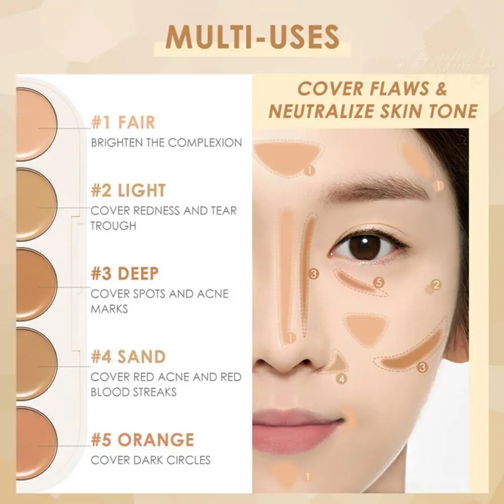 FOCALLURE 5 In 1 Multi Uses Concealer Palette  High Coverage light Lasting Waterproof Face Foundation Cream Makeup