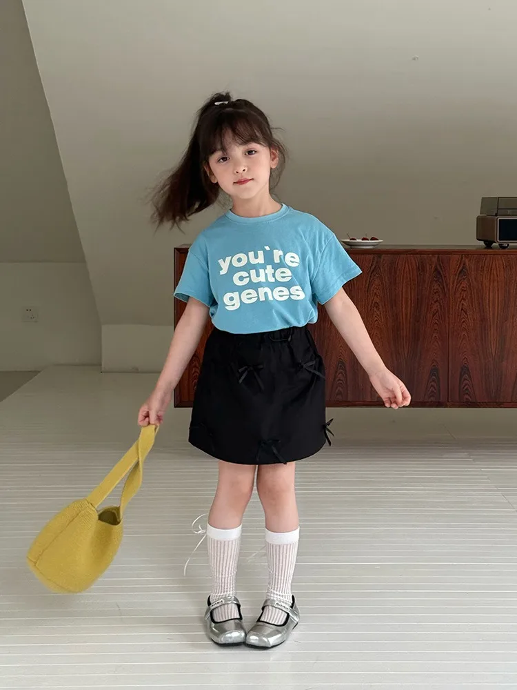 

Kids Clothes Summer Half Skirt Simple Active All Match Fresh Slimp Black Anti Emptied Skirt