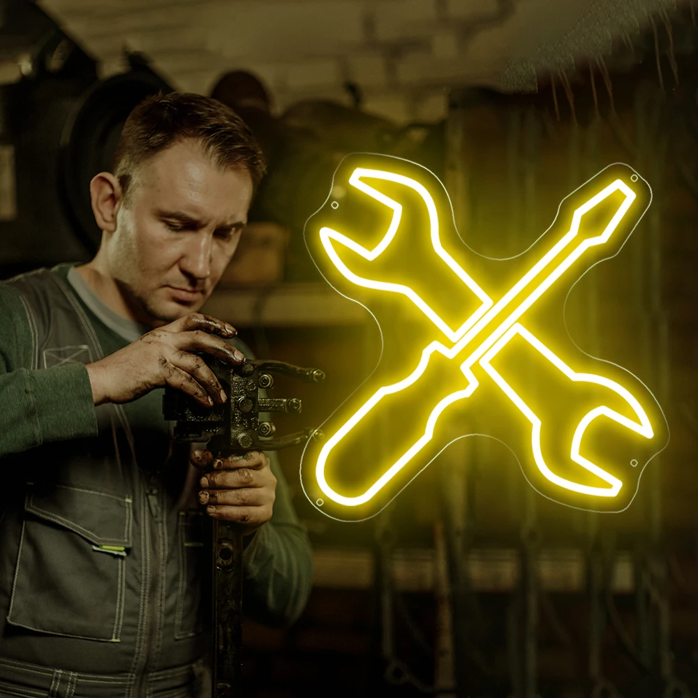 Auto Repair Shop Neon Sign Lights Tools Room Decor Wall Hanging Hardware Shop Open Welcome Sign Neon Led Business Neon Lights