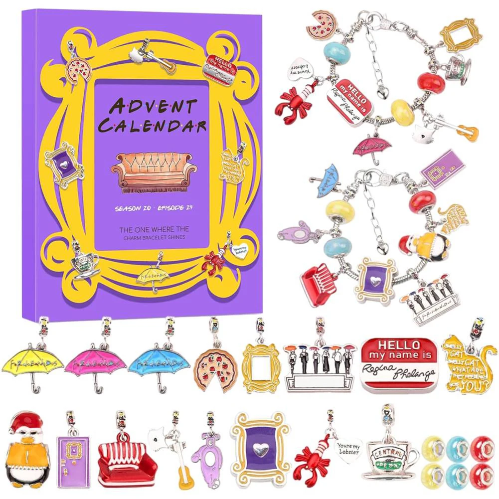 Advent Calendar 2024-24 Days of FRIENDS Charm Bracelet Kit TV Show Christmas Gift for Men Women Xmas Countdown Calendar