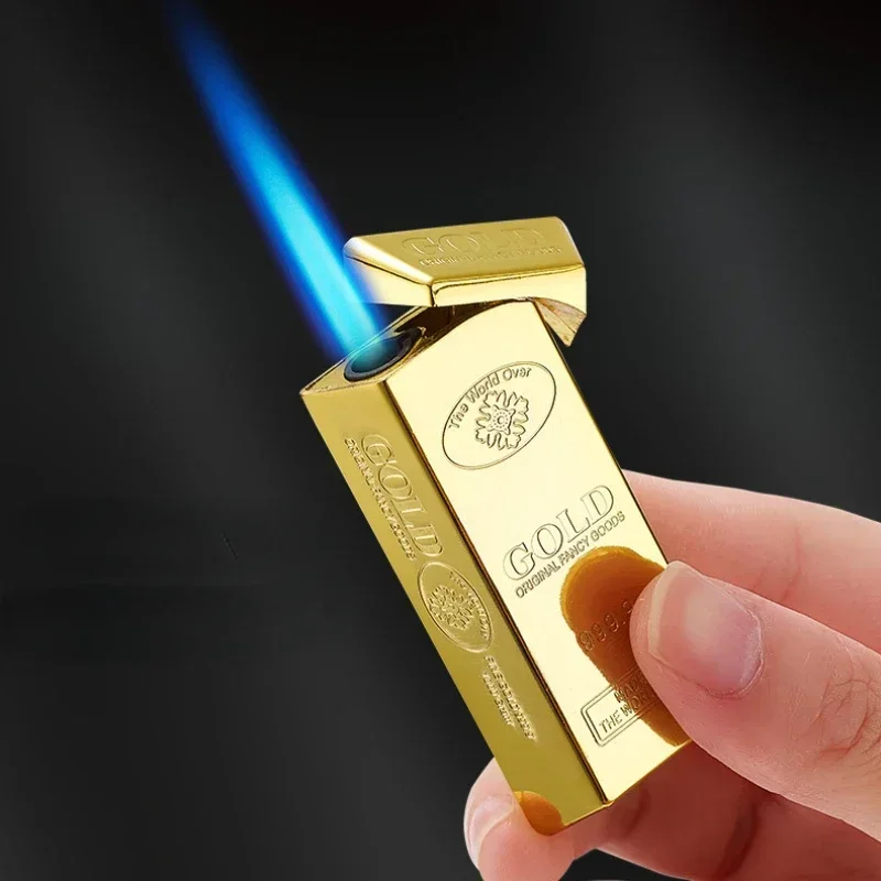 Gold Bar Lighter Inflatable Gas Lighters Metal Windproof Lighter Men\'s Lighter Cool Gift Smoking Gadgets Cigarette Accessories