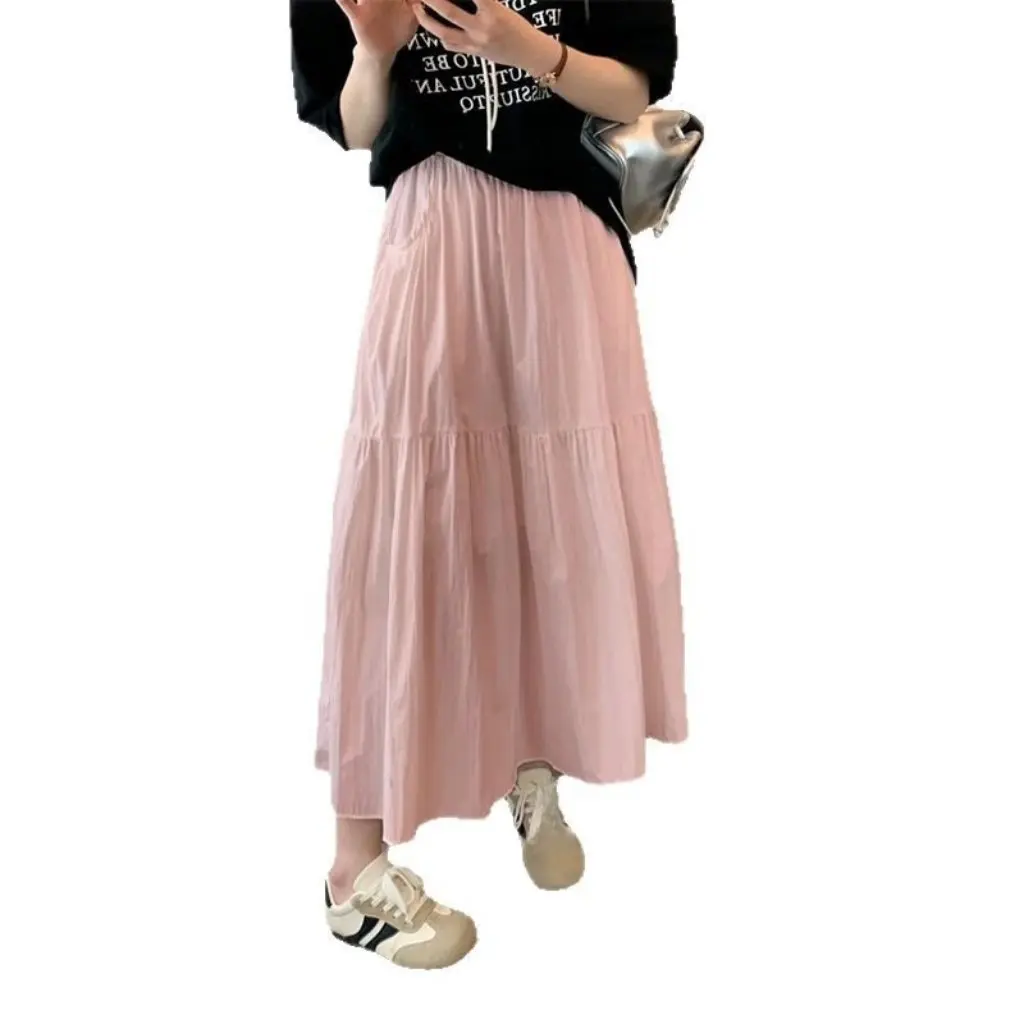

Women's White Skirt Summer New Large Swing Mid-length High-end Cake Skirt for Commuting Pocket Design