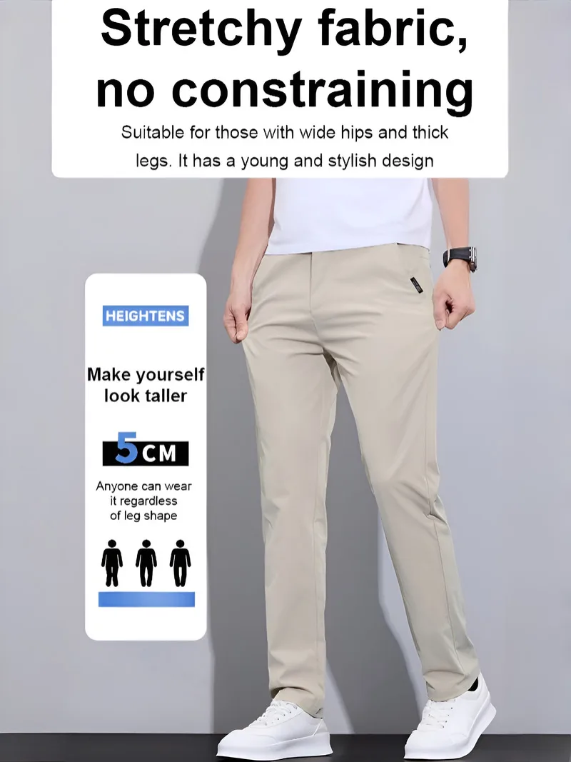 Verano hielo seda hombres casual novedad de verano hombres rectos casual sueltos pantalones de hombre cinturón elástico cremallera larga