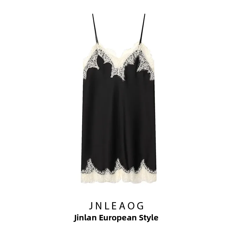 Fashionable Color Block Silk Satin Lace Top Women's Autumn New Style JNLEAOG Outerwear Polyester Fiber 100% Regular Length