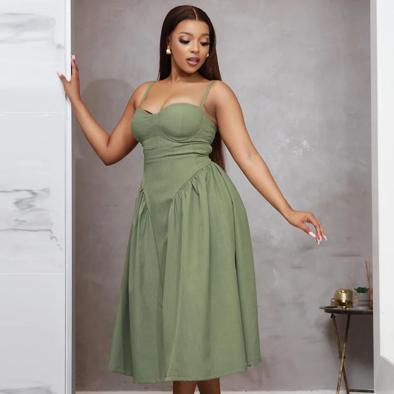 

Large size women's clothing new fashion pendulum sleeveless suspender dress long dress women