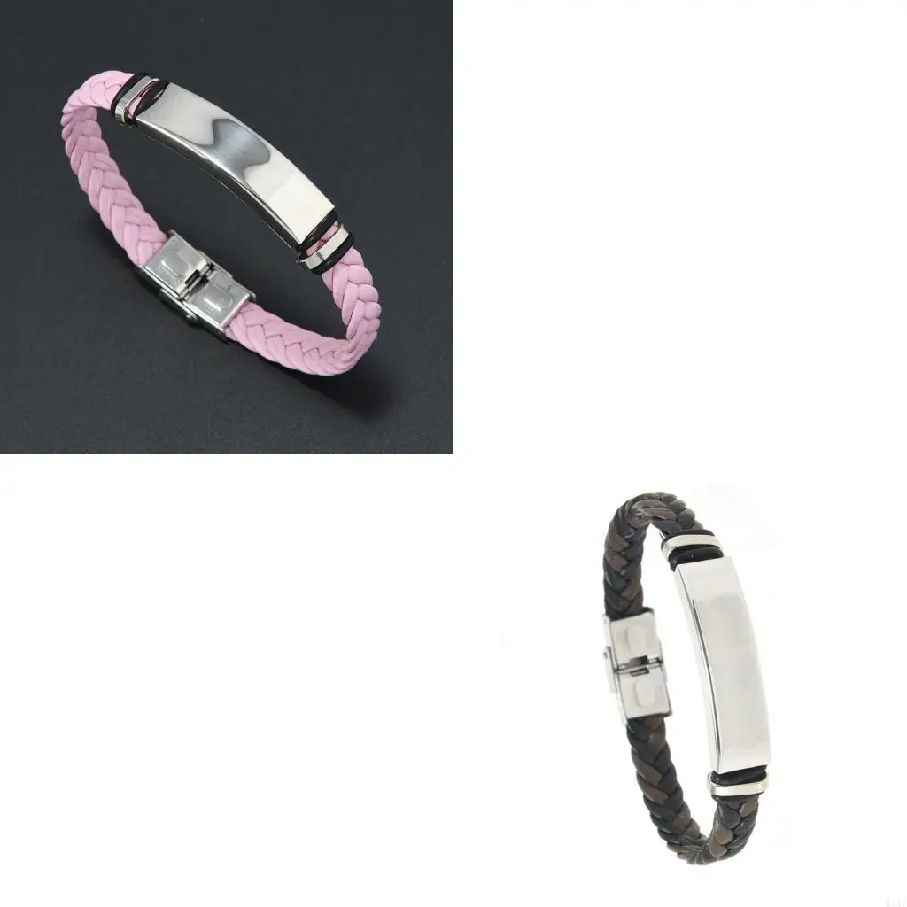 91AF Handmade Braided Leather Wristband With Secure Metal Clasp 1Cm Width Soft Textured Texture Bangle For Couples And Friend