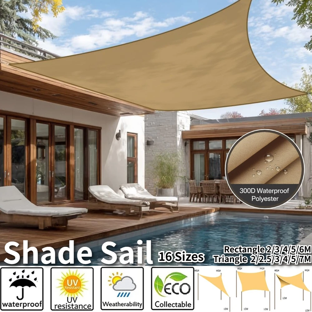 Sun Shade Sail Triangle Rectangle Waterproof Canopy 95% UV Block Awning Sunscreen with Ropes for Outdoor Patio Garden Pool Cover