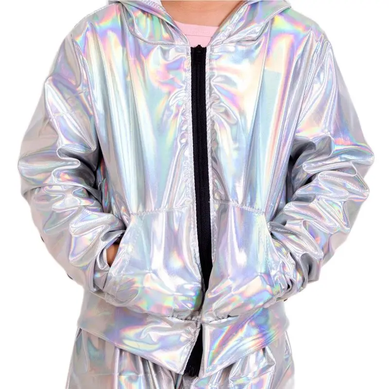 2021 Spring Autumn Kids Audlt Fluorescence Bomber Jacket Stage Performance Wear Paillette Feminina Casaco Hip Hop Dance Coat