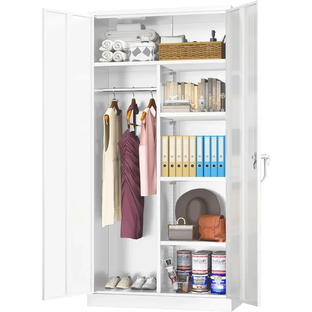 

YQXH Metal Storage Wardrobe with Lock, White Steel cabinets Locker, 72" X 36" X 18" Metal Cabinet with Adjustable Shelves
