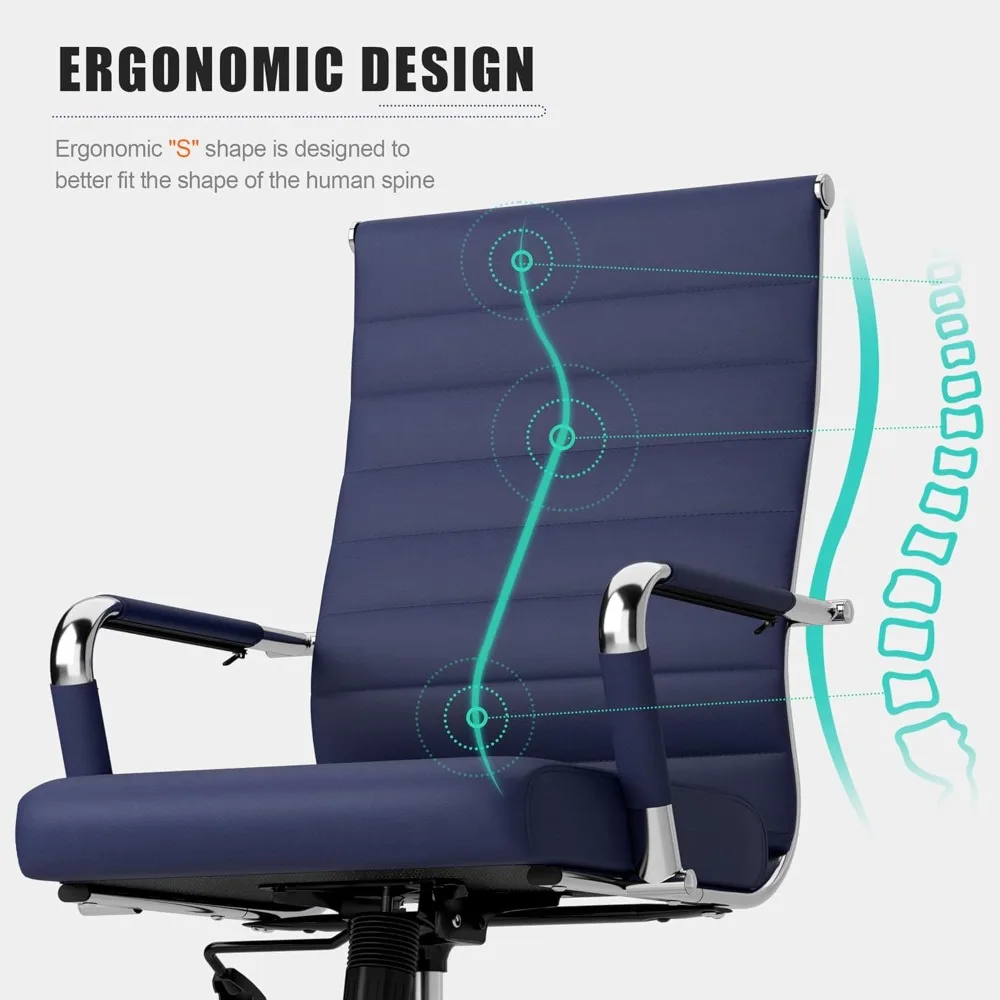 كرسي مكتب مريح من الجلد باللون الأزرق الداكن، كرسي دوار مضلع حديث لغرف الاجتماعات، مقعد تنفيذي قابل لضبط الارتفاع #4