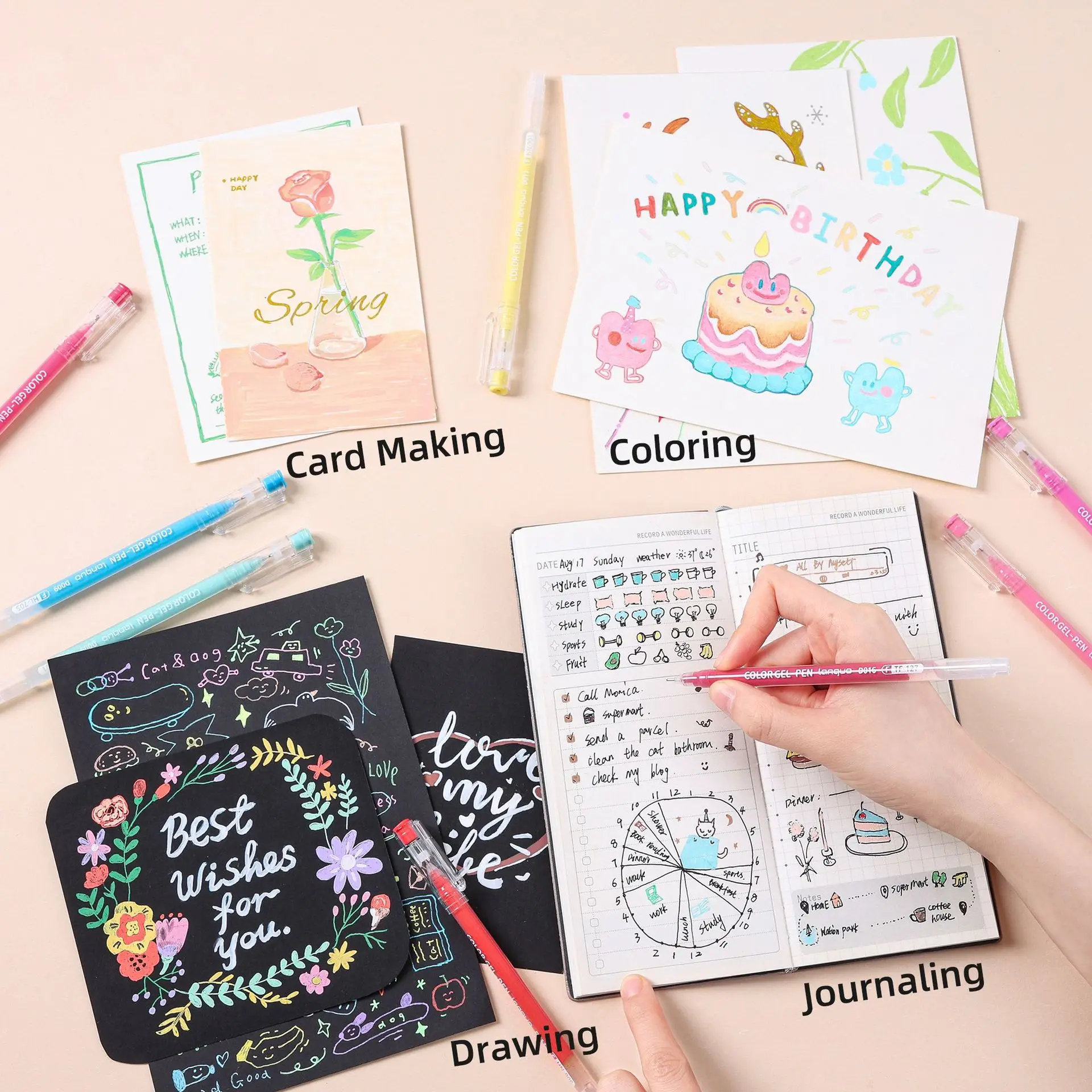 Languo Handbook Pen Set 168 Colors Large Capacity Handbook Highlighter Painting Neutral Pen Stroke Key Color Pen