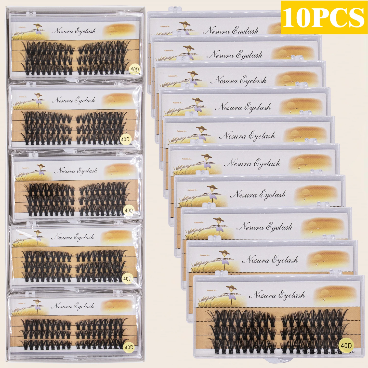 

40D ресницы, 10 коробок, набор смешанной длины, наращивание ресниц, натуральные мягкие накладные ресницы из искусственной норки, оптовая продажа, 8-16 мм