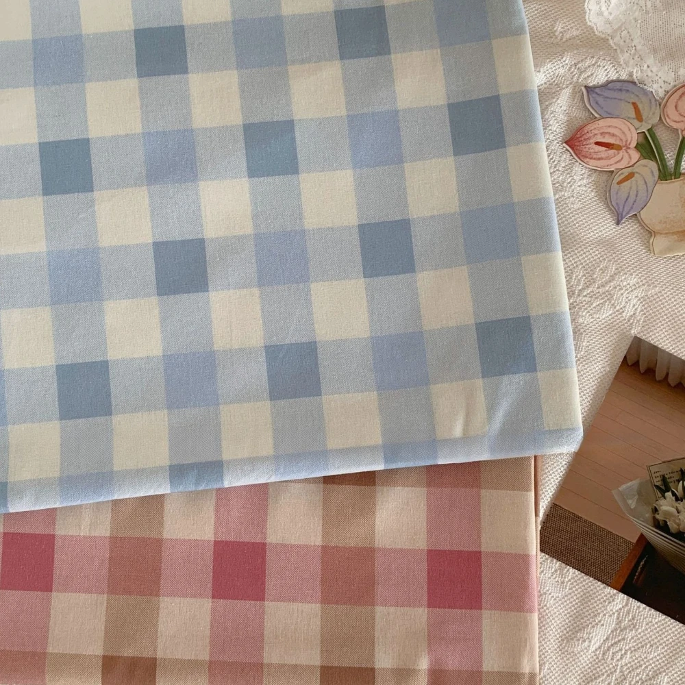 

140x50cm Pink Blue 3cm Big Check Print Fabric for Bags Bibs Pet Clothes Hair Ties DIY Homewear Kids Clothing Sewing Cloth