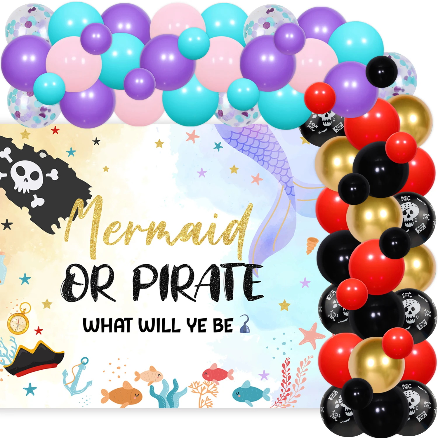 

Mermaid or Pirate Gender Reveal Party Decor, What You Be Backdrop, Baby Shower Supplies, Birthday Decor