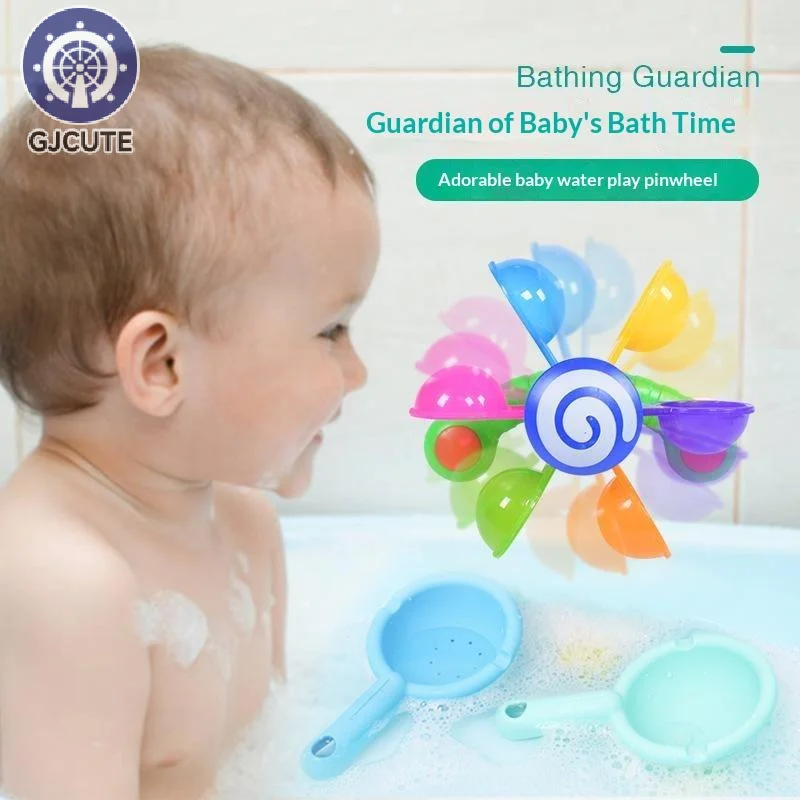 Rainbow Windmill Toddlers Bathing Sucker Water Spray Toy Colorful Waterwheel Baby Bath Toys Set Shower Sprinkler Toy