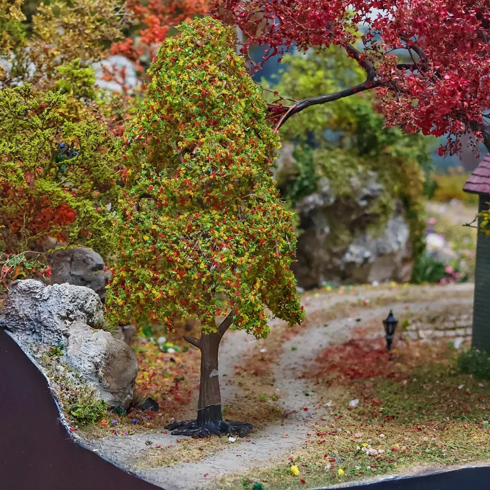 10 Stück Miniaturmodellbäume mit abnehmbarem Wurzelsockel, verstellbarer Winkel, Herbstlandschaftsbäume für Dioramen und Modelleisenbahnanlagen. – Detail 3