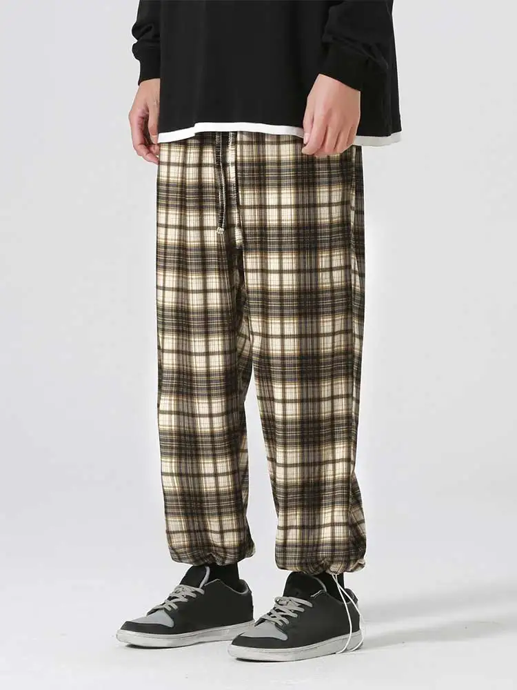 ZAFUL Sweatpants for Men Check Pattern Streetwear Jogger Pants Elastic Mid-waist Plaid Trousers Unisex Straight Bottom Z5079753