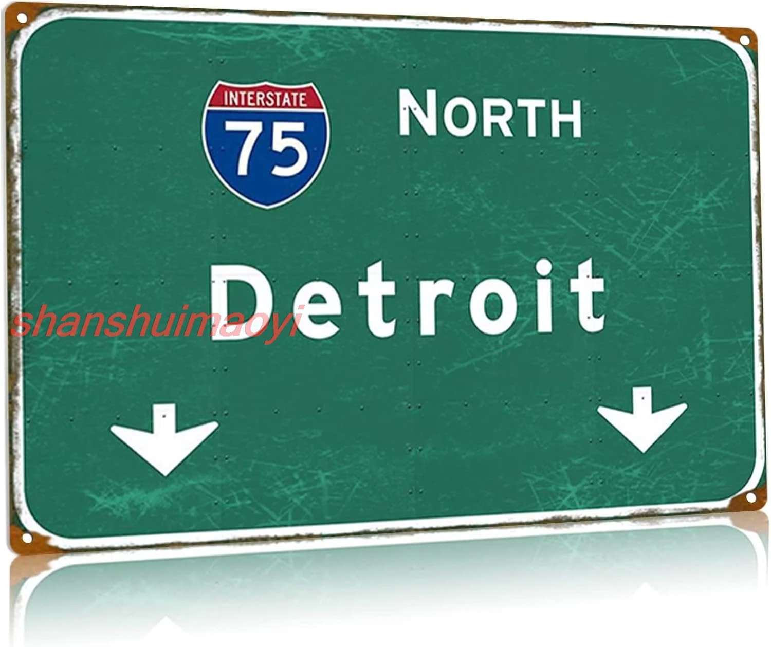Vintage Green Metal Tin Signs North Detroit Interstate 75 Road Sign Highway Airport Direction Sign Bar Club Home Wall Decor sign