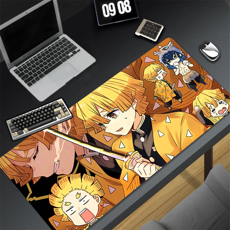 Japan Cool Anime Mouse Pad 900x400 PC Demon Slayer Zenitsu Mousepad Laptop Yellow Extended Desk Mat Gamer Cabinet Keyboard Rug