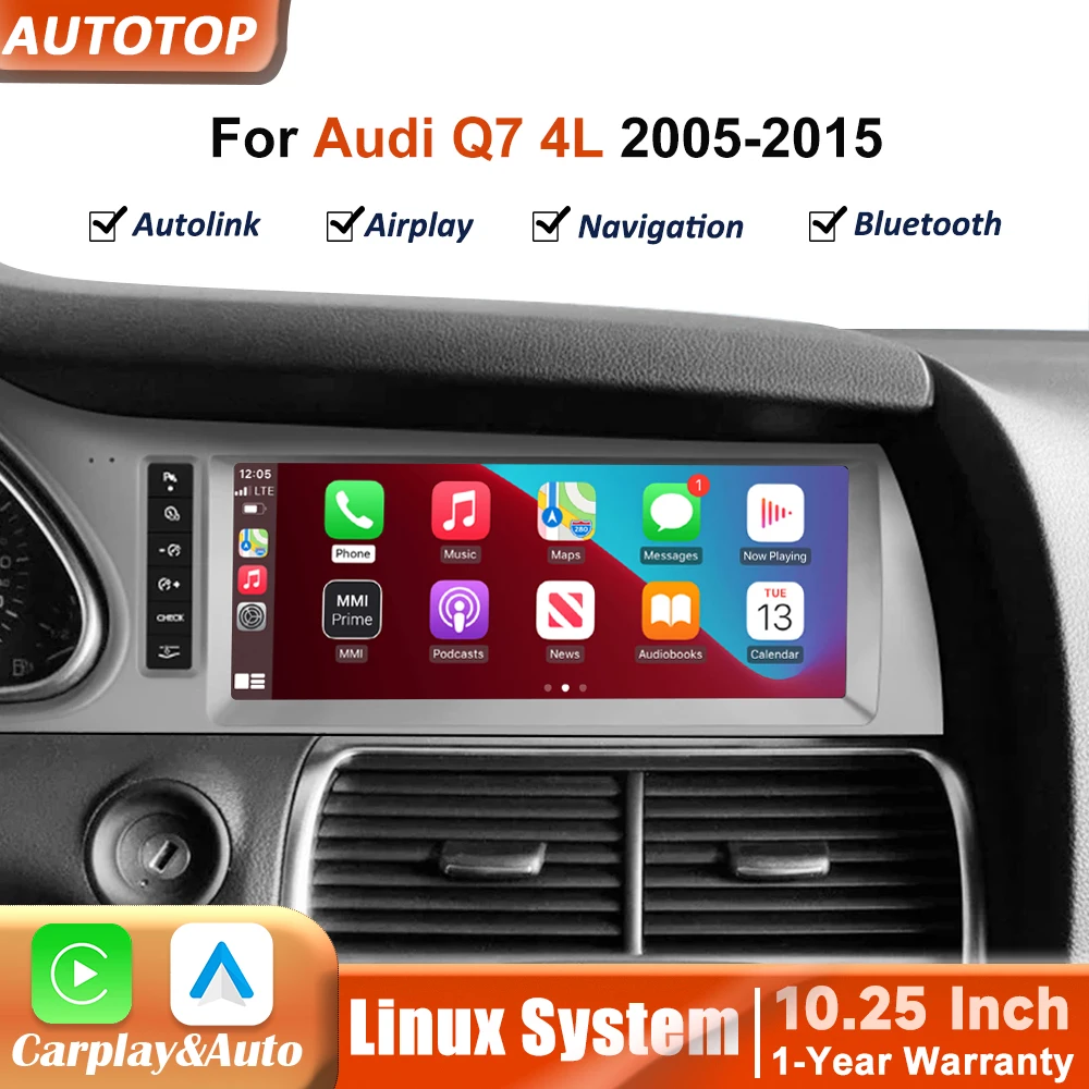 Autoradio tactile sans fil CarPlay Android Auto 10,25 pouces pour Audi Q7 4L 2005~2015 Navigation GPS Navi Airplay Mirrorlink