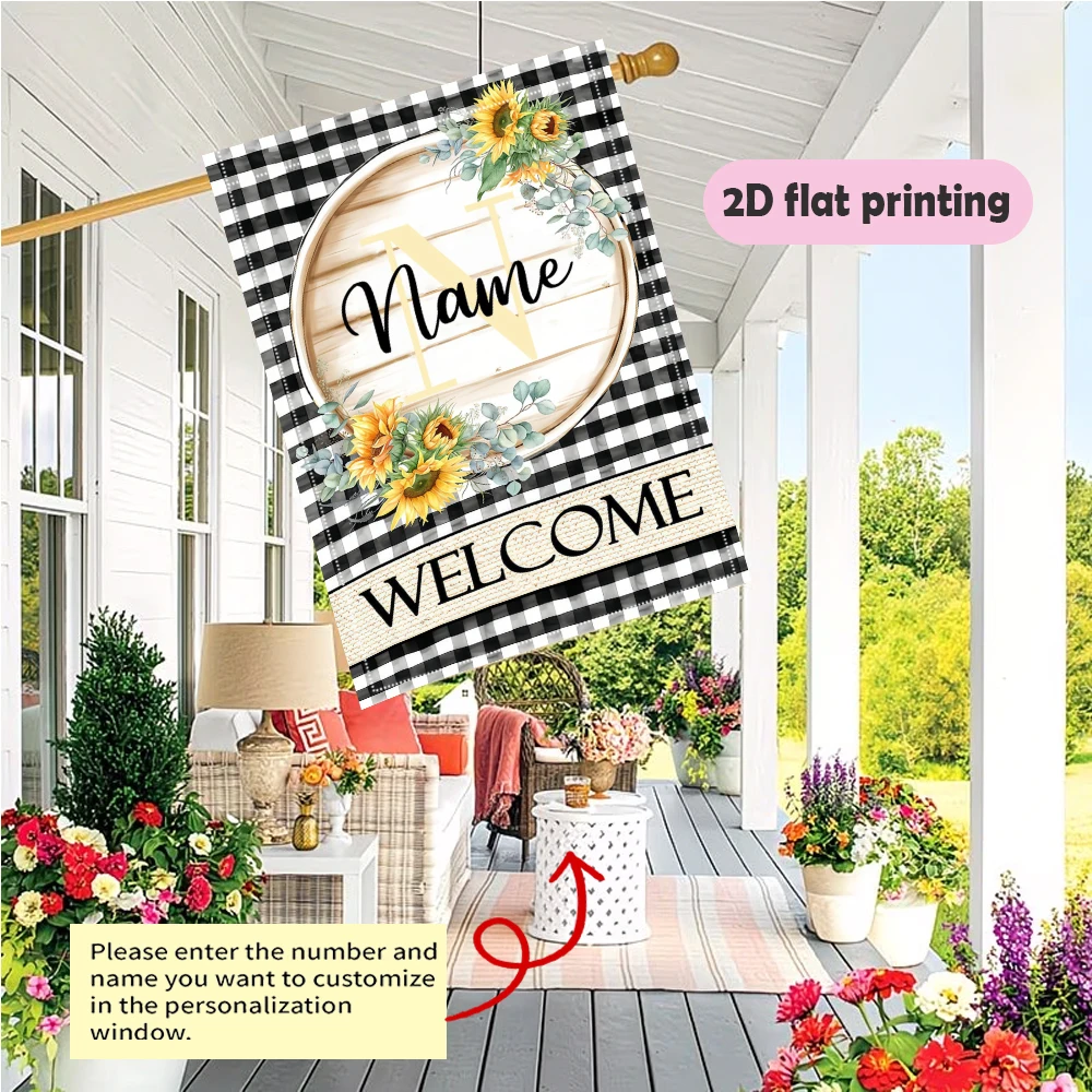 1pc double-sided Customizable Black White Sunflower Garden flag personalized custom Name garden decoration 30*45cm(12x18in)