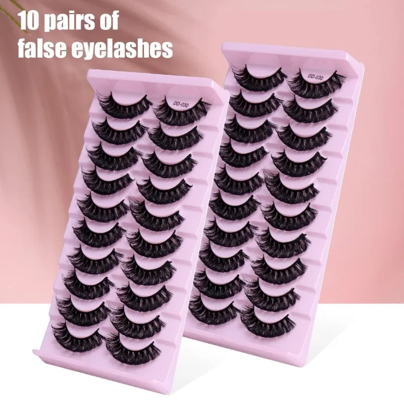 10 paia DD Curl Lashes Russian Strip Lashes 3D Mink ciglia finte Natural Long riutilizzabile Fluffy Eyelash Extensions Makeup Tool