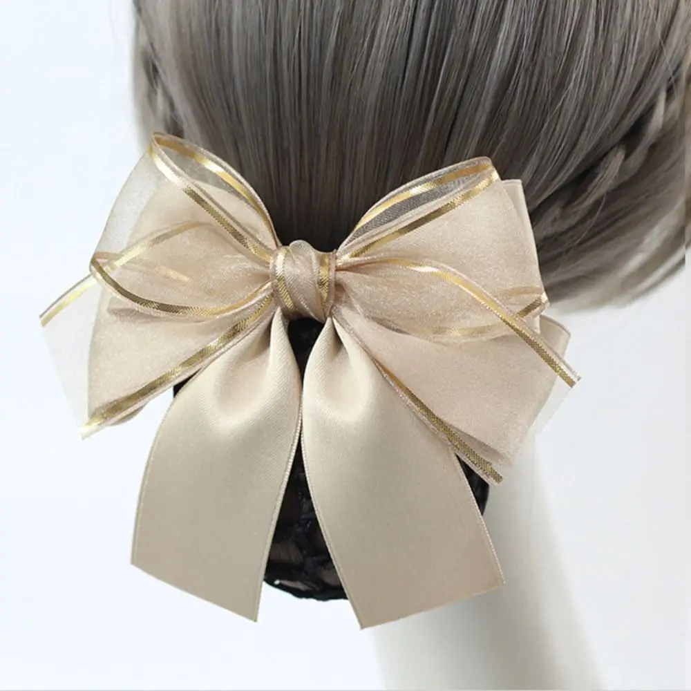 Elegant Bow Korean Bun Snood Cloth Korean Style Bowknot Hair Bun Women Spring Clips Hairgrips Cover Net Flight Attendant