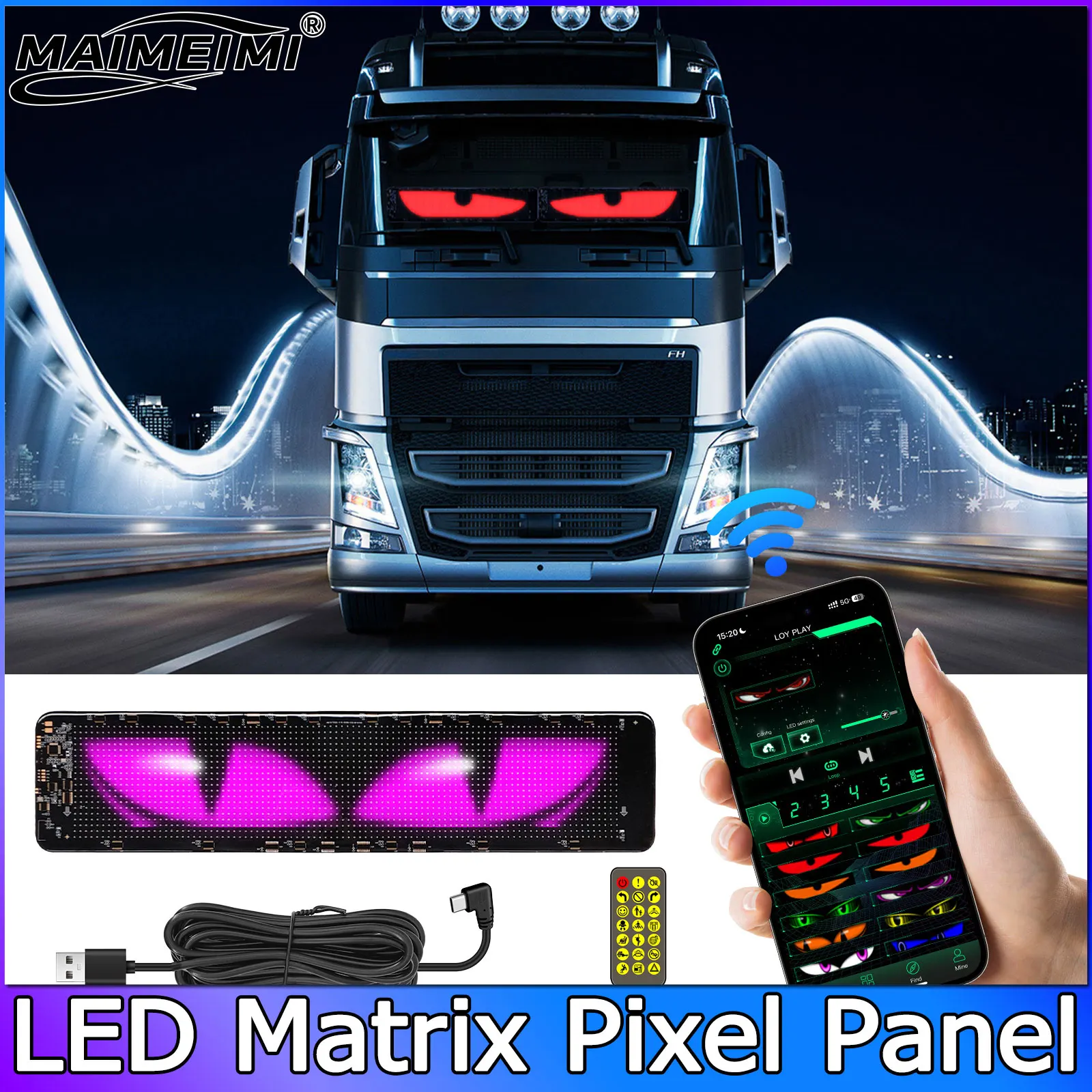 

Smart RGB LED Matrix Pixel Panel 17-60CM LED Panel Scrolling Advertising Light Programmable DIY Text Anime Car Devil Eyes Sign