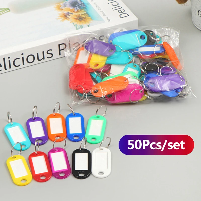 50Pcs Colorful Keychain Key Tag Label ID Name Room Address TEL Number Marker Key Tag Baggage Tag With Split Ring