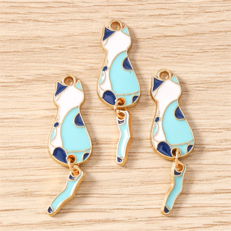 10 Stück 10x35mm Cartoon Emaille Tier Katzen Charms Anhänger zum Basteln von Halsketten, Ohrringen, Armbändern, DIY-Handwerk, Schmuckzubehör – Detail 5