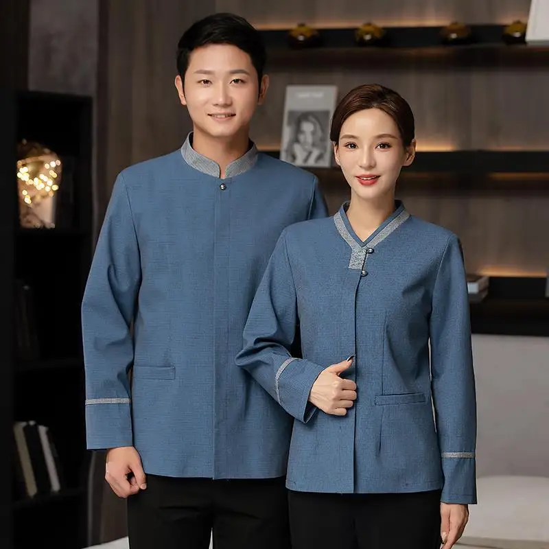 

Осенне-зимняя униформа с длинными рукавами для женщин, для персонала гостиничного сервиса, спецодежда для уборки помещений, утепленная.