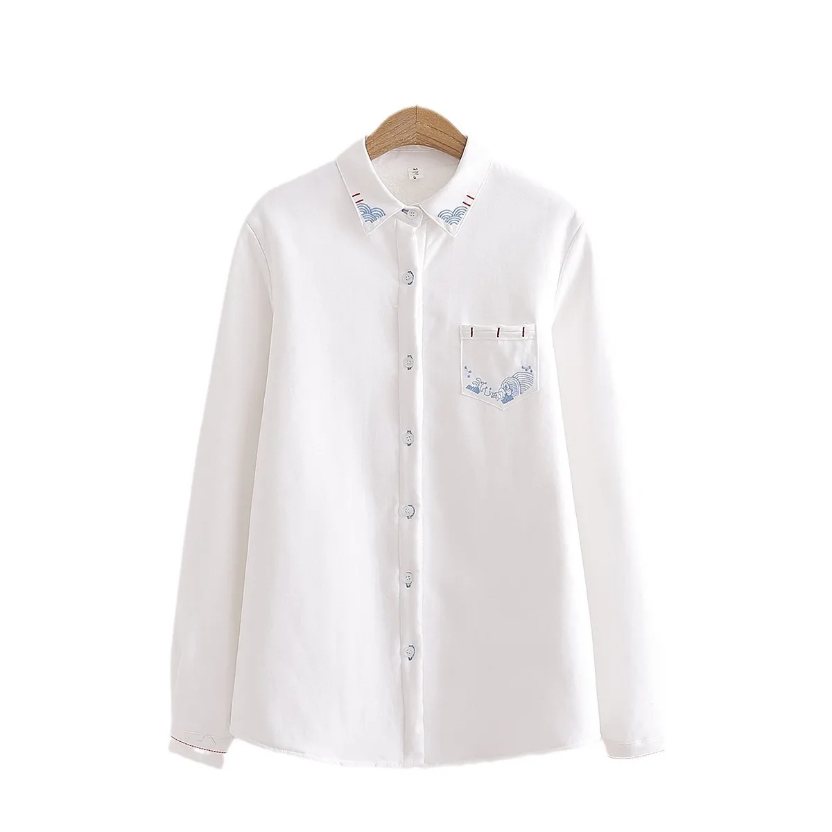 New Autumn Cotton Plush Shirt Women Lapel Collar Casual Tops Girl Embroidery Thicken Loose Blouses Versatile Winter T30046QC