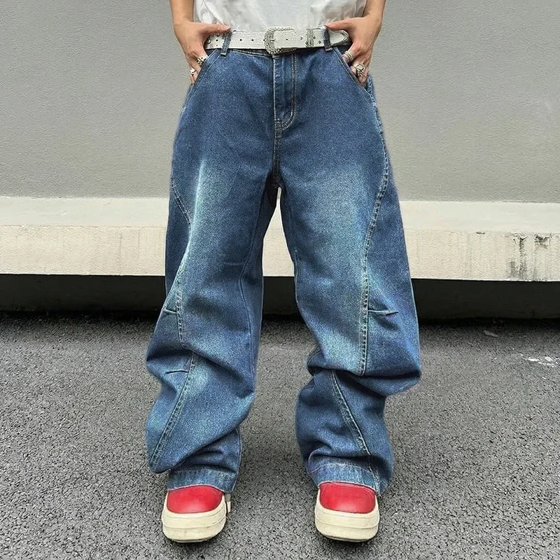 Four Seasons New Men Y2K Hip Hop Baggy Jeans Retro Irregular Splicing Pants Wide Leg Loose Casual Denim Trousers Multi Colors