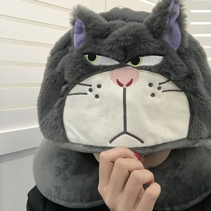 Kawaii Lucifer Cat U-Shaped Neck Pillow With Hat Pillow Hooded Blackout Office Anime Grey Cat Travel Car Japanese Style Gifts