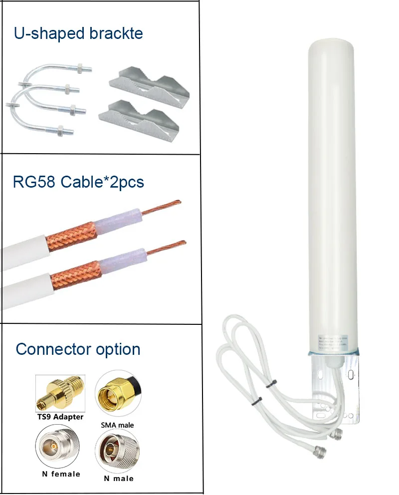 Imagem -05 - Antena de Cabo Duplo Impermeável ao ar Livre 2x2 Sma n Macho Cabo Duplo 5g 4g Lte 3g Gsm Ip67 Impermeável 18dbi Omni Roteador Externo