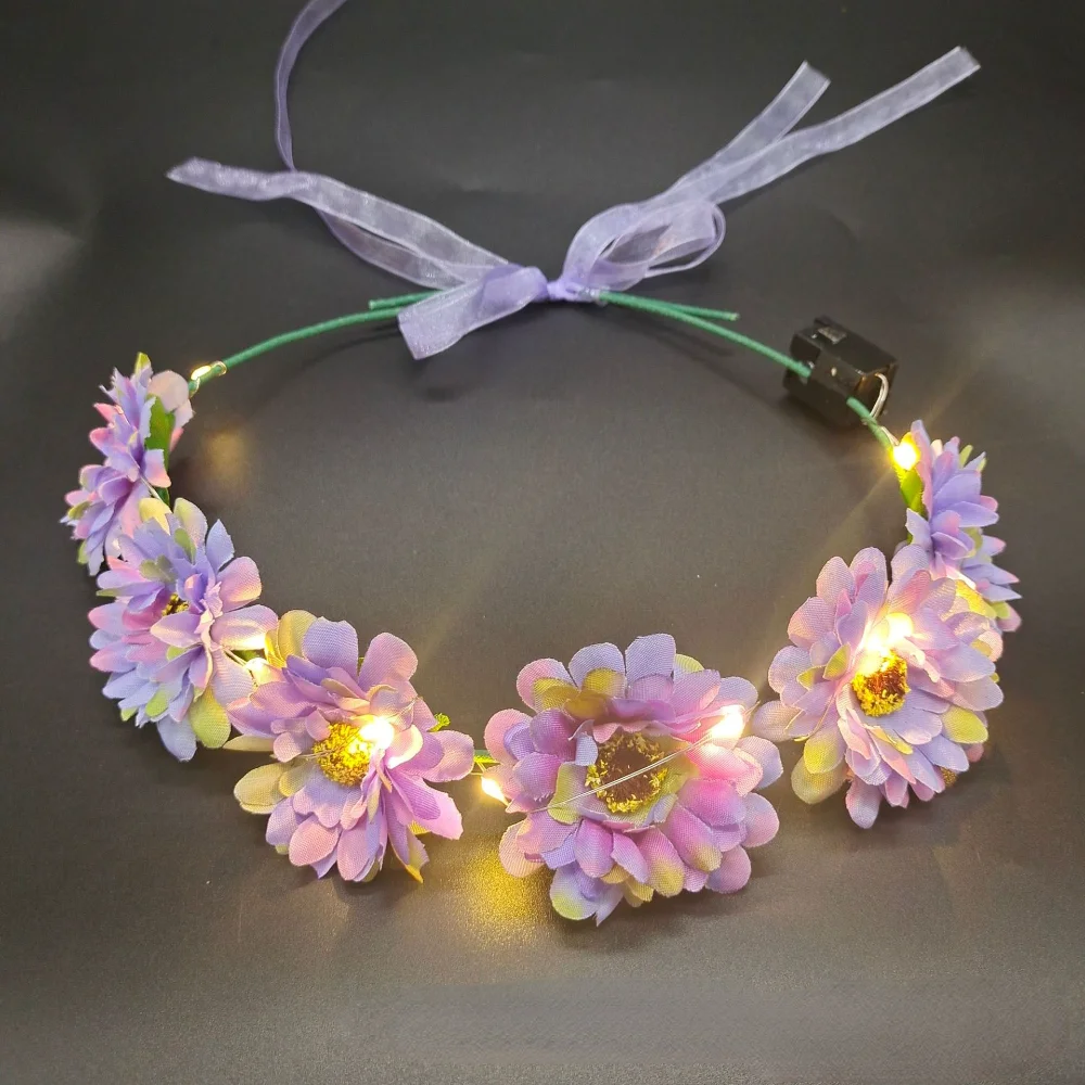 10pcs Women Girl LED Blinking Flower Headband Crown Light up Wreath Glow Floral Headpiece Birthday          Halloween