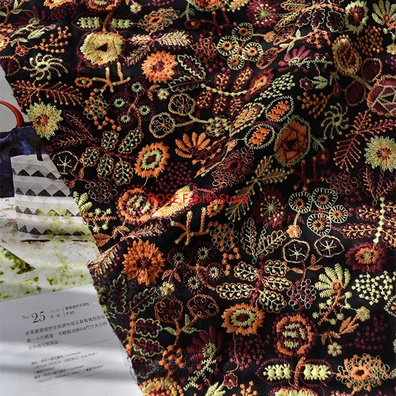 Vintage flower embroidery Cotton And Linen Fabric Clothing, Pillows, Dress, Vests, Door Curtains, Tablecloths, Customized Fabric