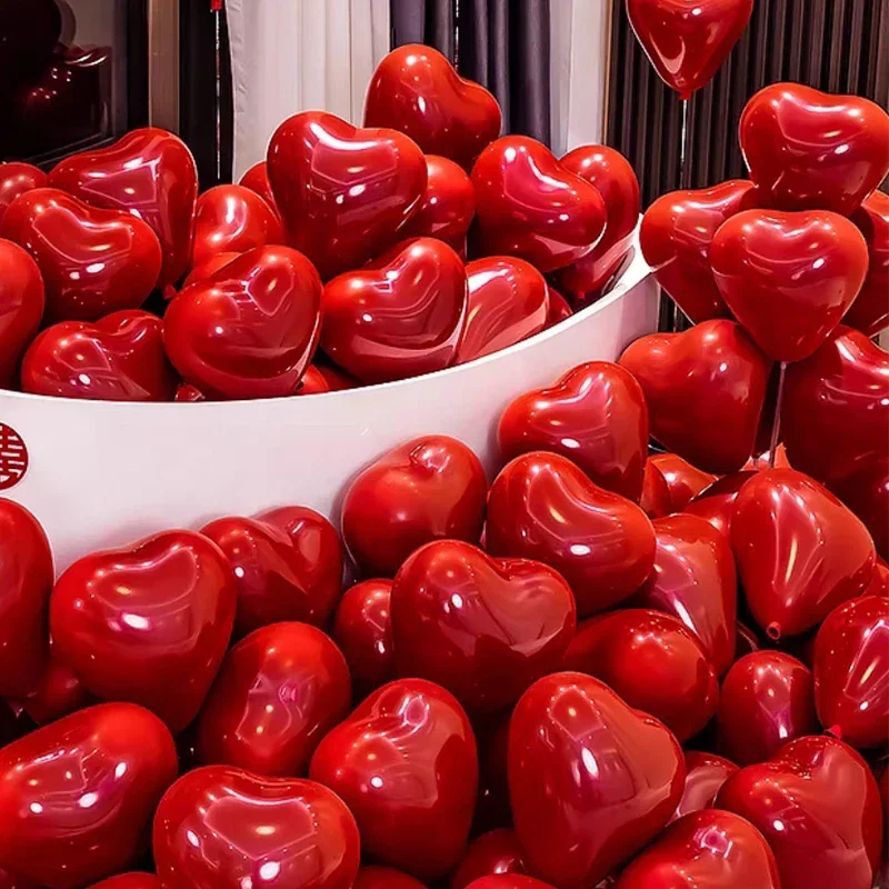 10/100 pçs balão em forma de coração balão de látex vermelho inflável decoração suprimentos dia dos namorados cena festa de casamento decorado atacado