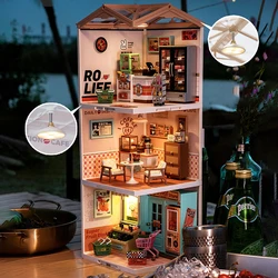 3D Puzzle Miniature House Coffee Shop Bookstore Convenience Store Assembly Toys with Lights Collection Decoration Christmas Gift