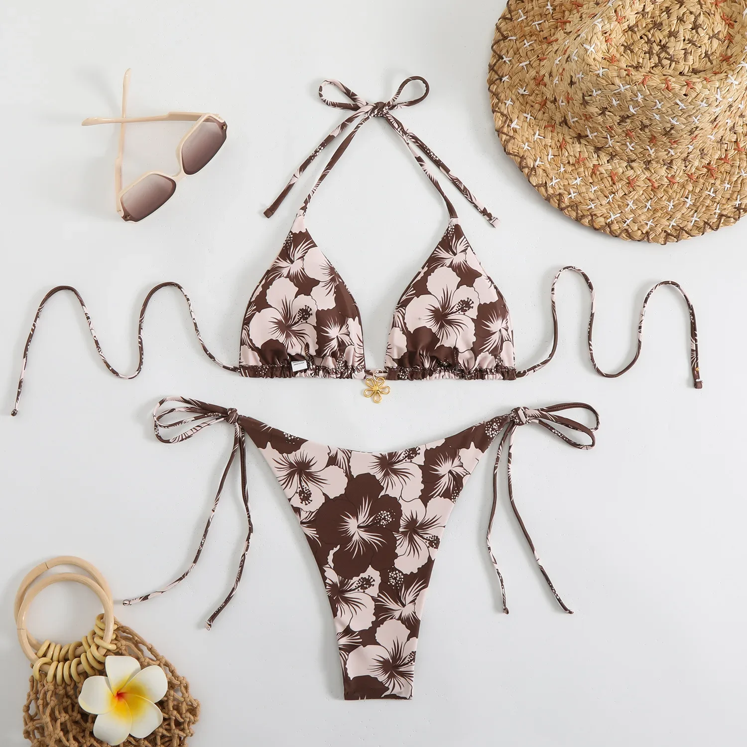 Micro bikini sexy con stampa floreale arancione 2025 Costume da bagno da donna con perizoma push up doppio lato Costume da bagno brasiliano da spiaggia Costumi da bagno da piscina
