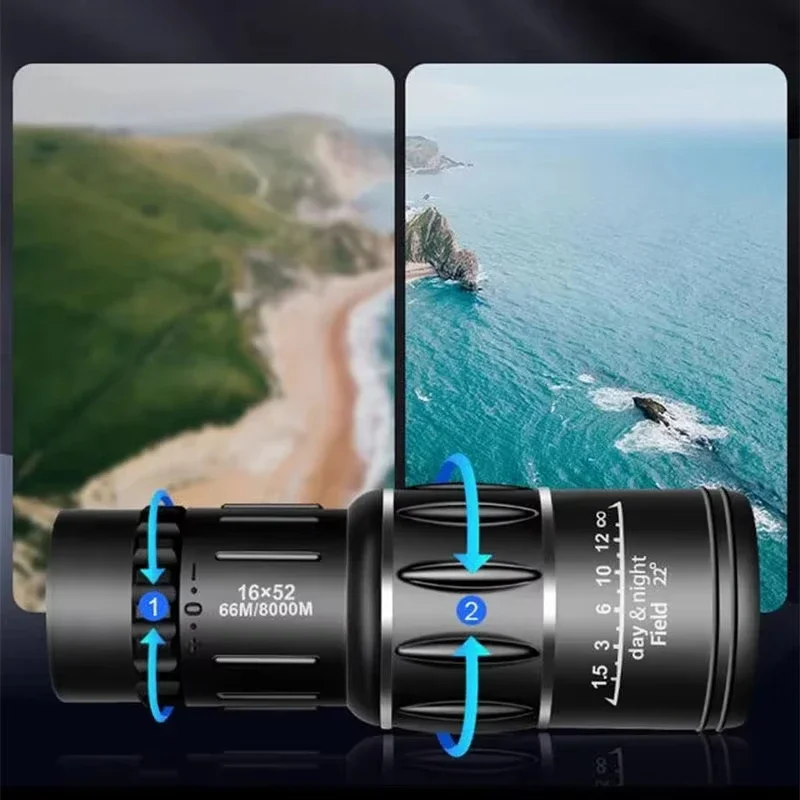 2026 16x52 Monocular Telescope High-Power Dual Focus Optical Zoom for Enhanced Viewing Long-Range Spyglass for Adventure