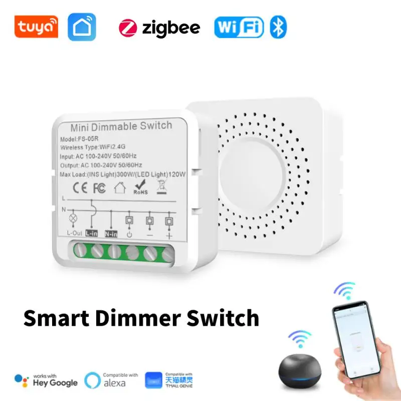 Tuya ZigBee WiFi 10A Mini Smart Dimmer Switch Module Breaker necessita di interruttore dimabile neutro Smart Home Alexa Alice Google Assisant