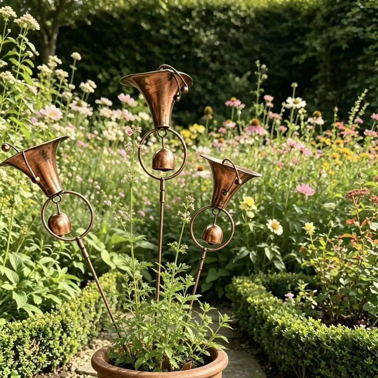 Iron Wind Chime Flower Garden Decorative Ground Stake, Antique Bronze Retro Texture, Potted Garden Decoration