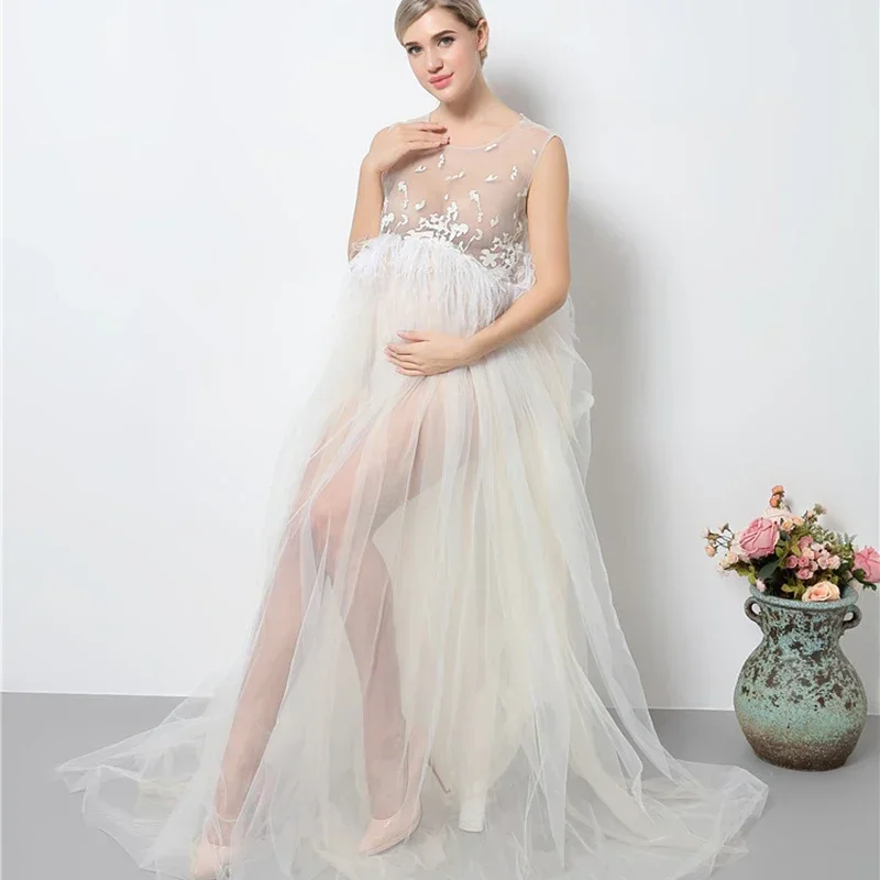 

Tulle Perspective Maternity Dresses for Photo Shoot Studio Lace Pregnancy Dress Photography Female Gown Pregnant Women Clothes